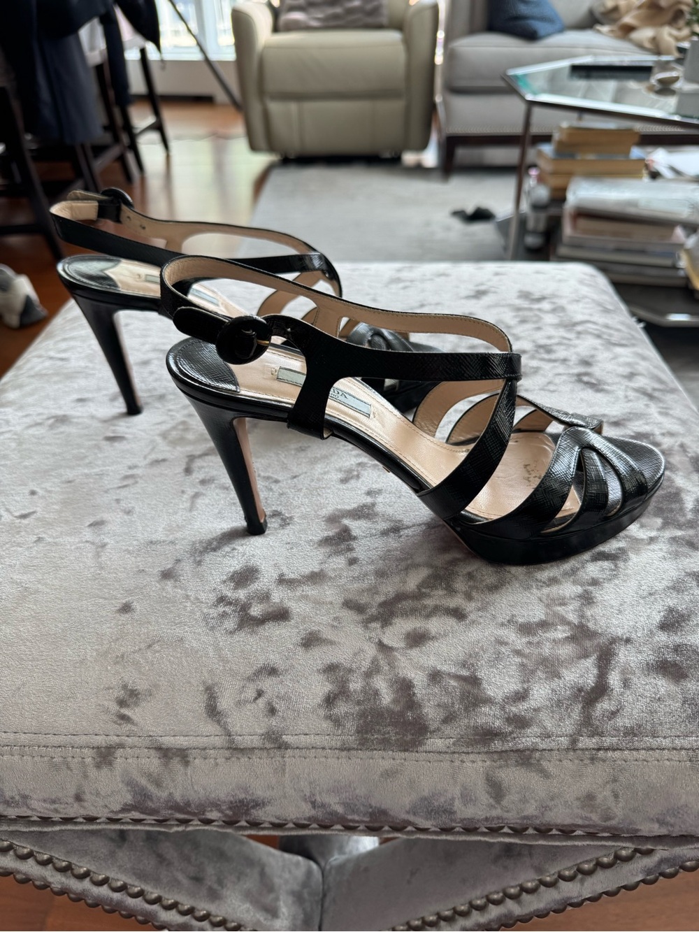 Prada Black Leather Strappy platform Heels - Picture 2 of 6